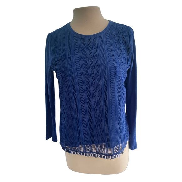J. Crew Royal Blue Long Sleeve Layered Blouse size Medium - Picture 1 of 3